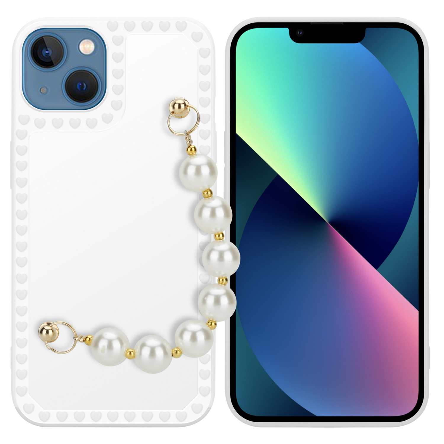 Weiß Perlen CADORABO 13, iPhone Schutzhülle Handgelenk mit Kette, Apple, mit Backcover,