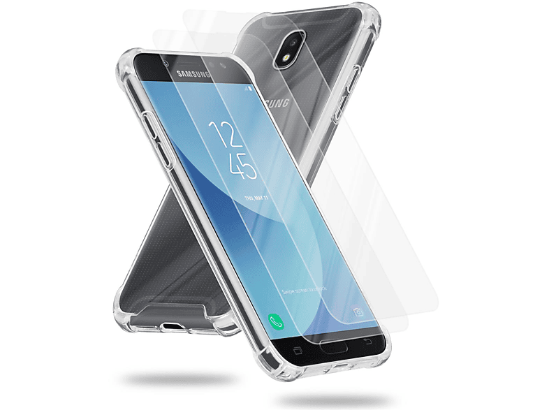 CADORABO Hülle und 2x Tempered Schutzglas, Backcover, Samsung, Galaxy J5 2017, TRANSPARENT