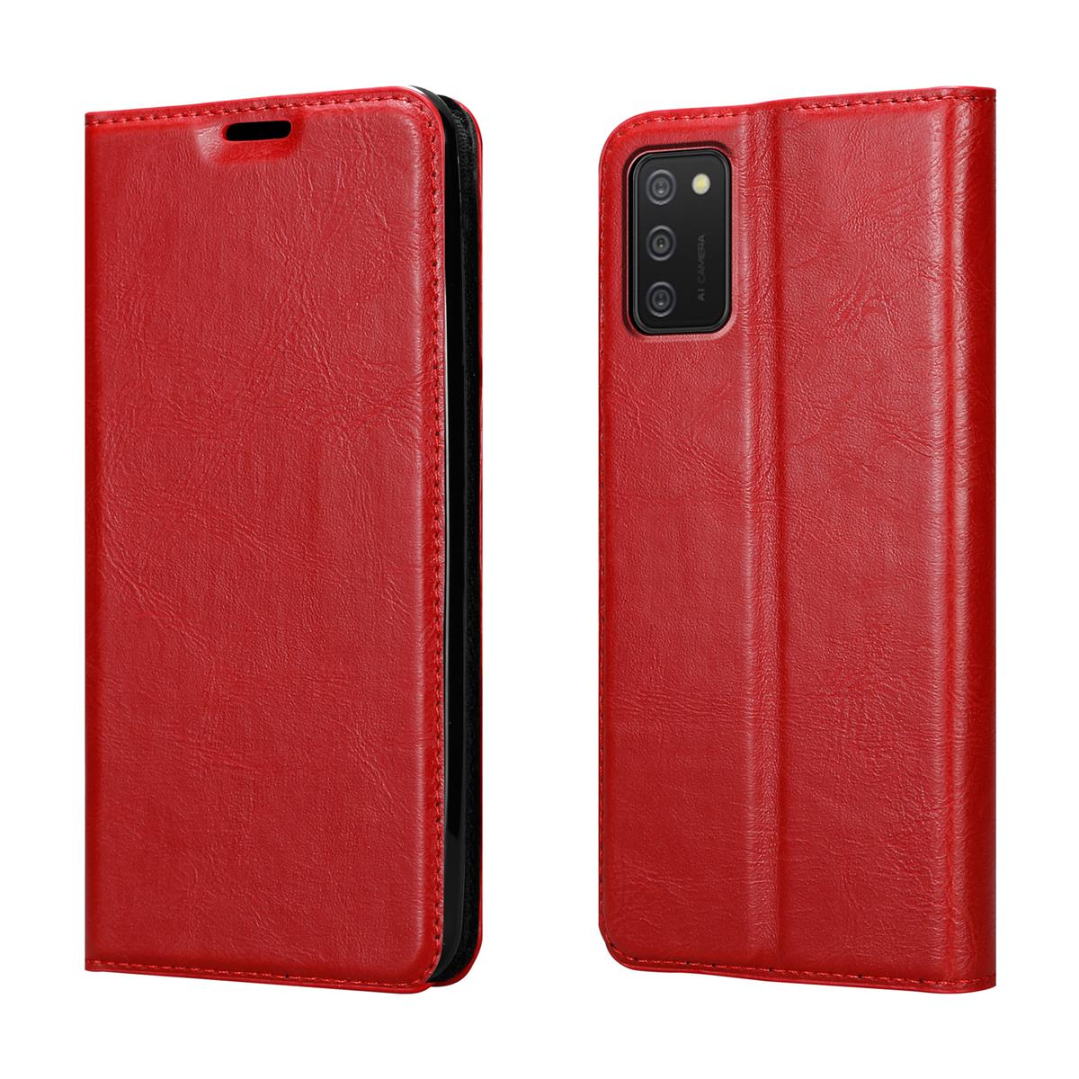 Eine rote Handyhülle, geöffnet. Sie hat ein schlichtes Design, und das Telefon ist nicht sichtbar.