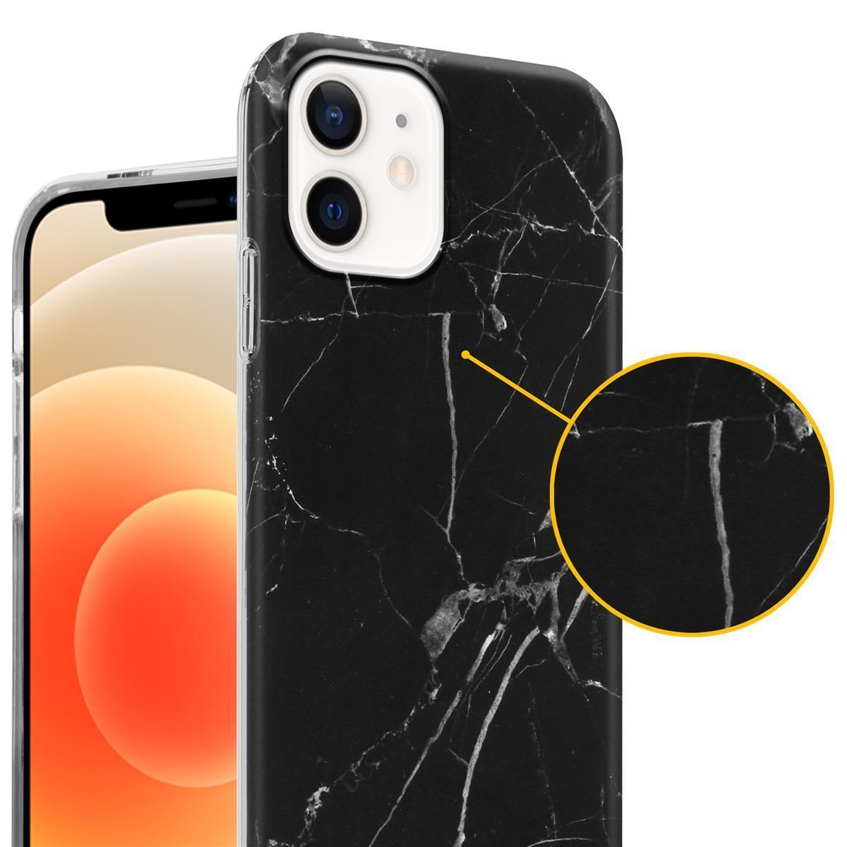 22 Apple, Marmor IMD TPU iPhone Schwarz Bunter Weiß PRO Backcover, 12 Marmor, Hülle MAX, CADORABO No.