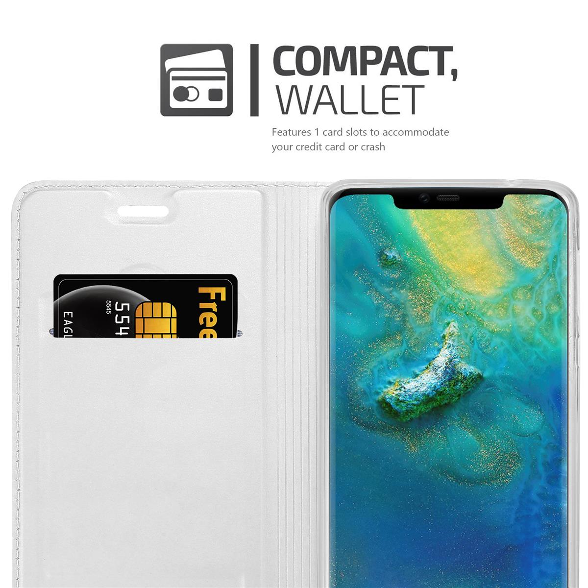 Weiße Handyhülle mit Karte und Telefon. Text: COMPACT, WALLET.
