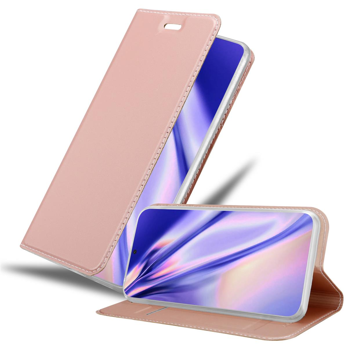 Eine rosa Handyhülle mit einem Telefon darin. Die Hülle ist geöffnet.