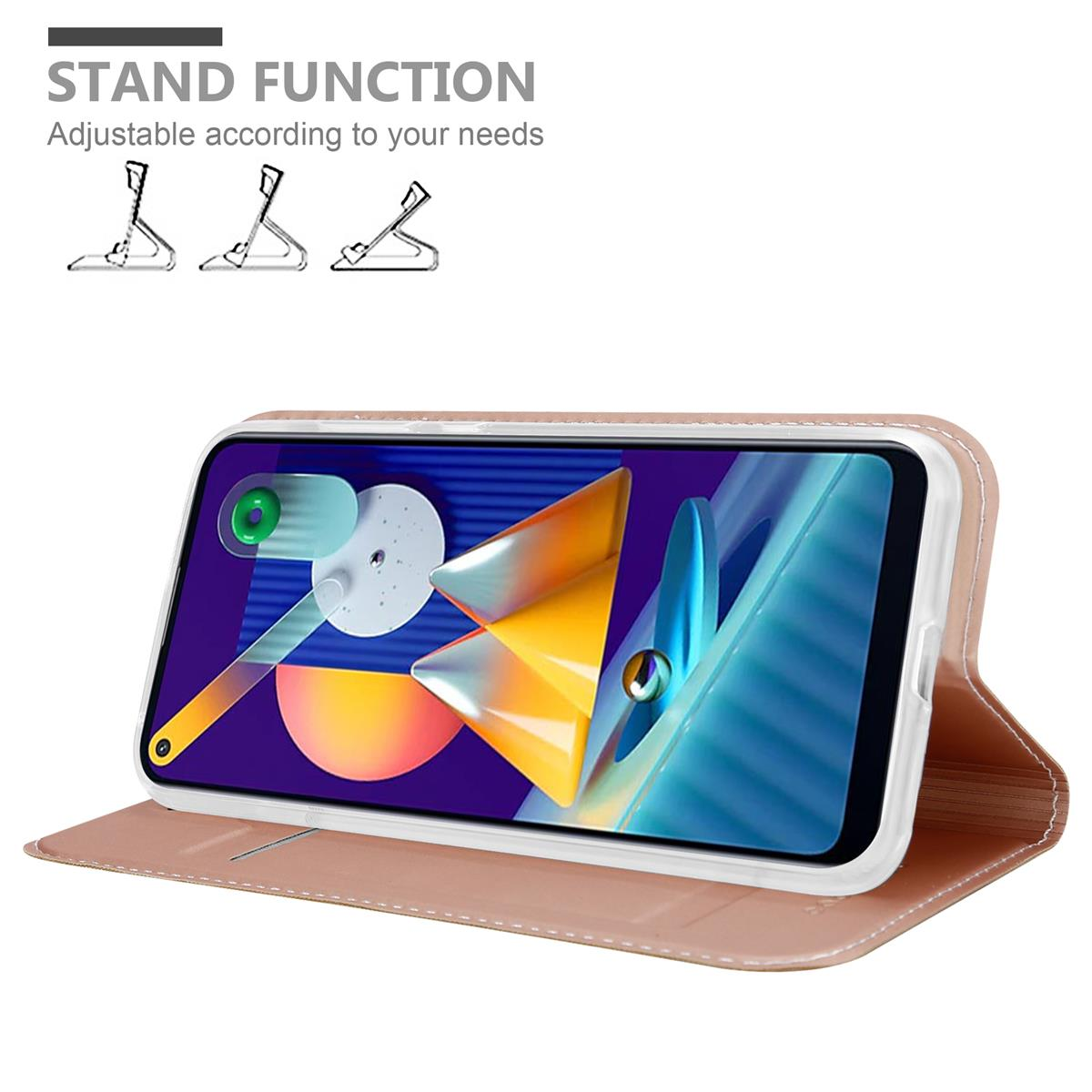 Handyhülle mit Standfunktion. Das Telefon zeigt ein farbenfrohes, abstraktes Design.