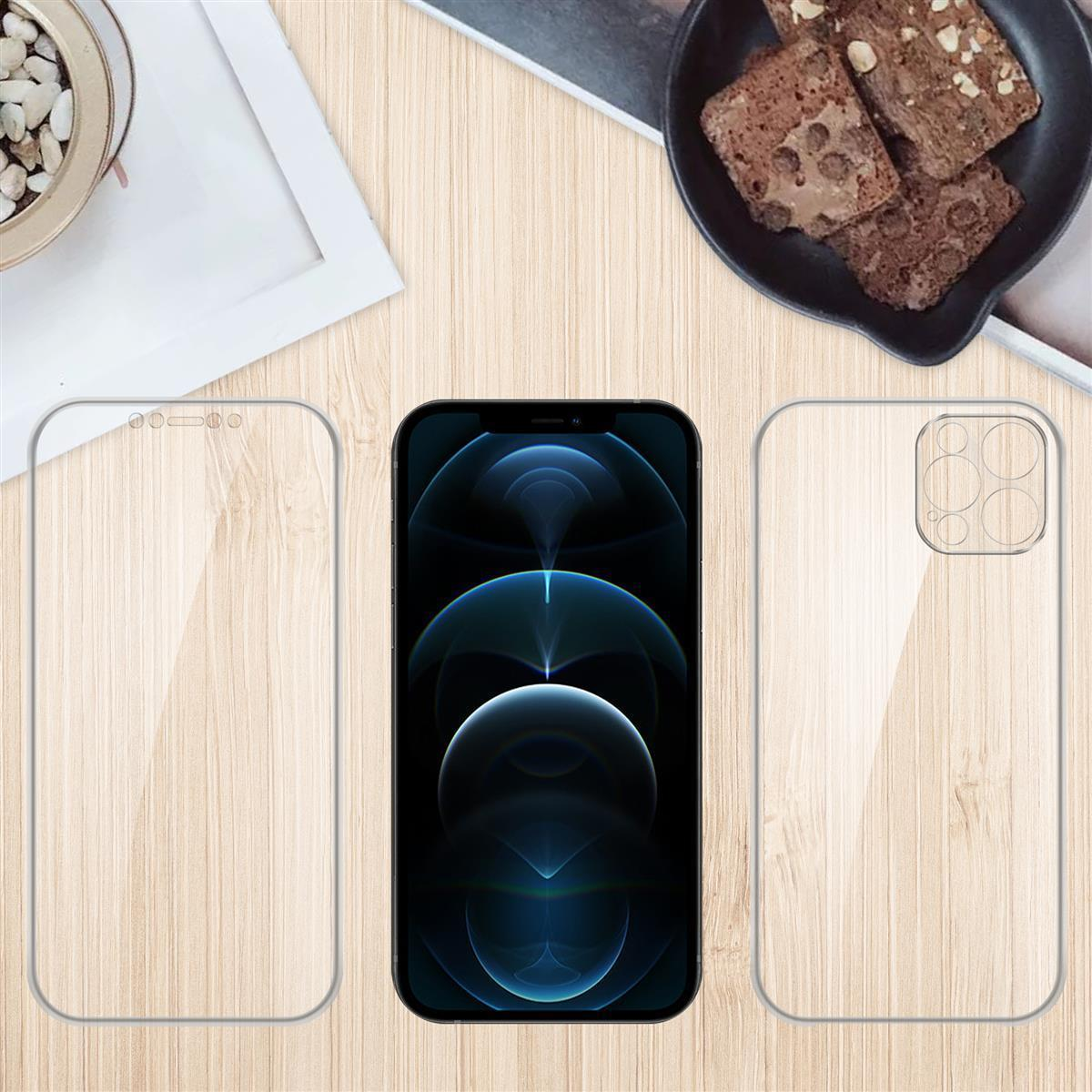 Telefon- und Displayschutzfolien, mit Brownie-Tablett und Blumentopf auf einem Holztisch.