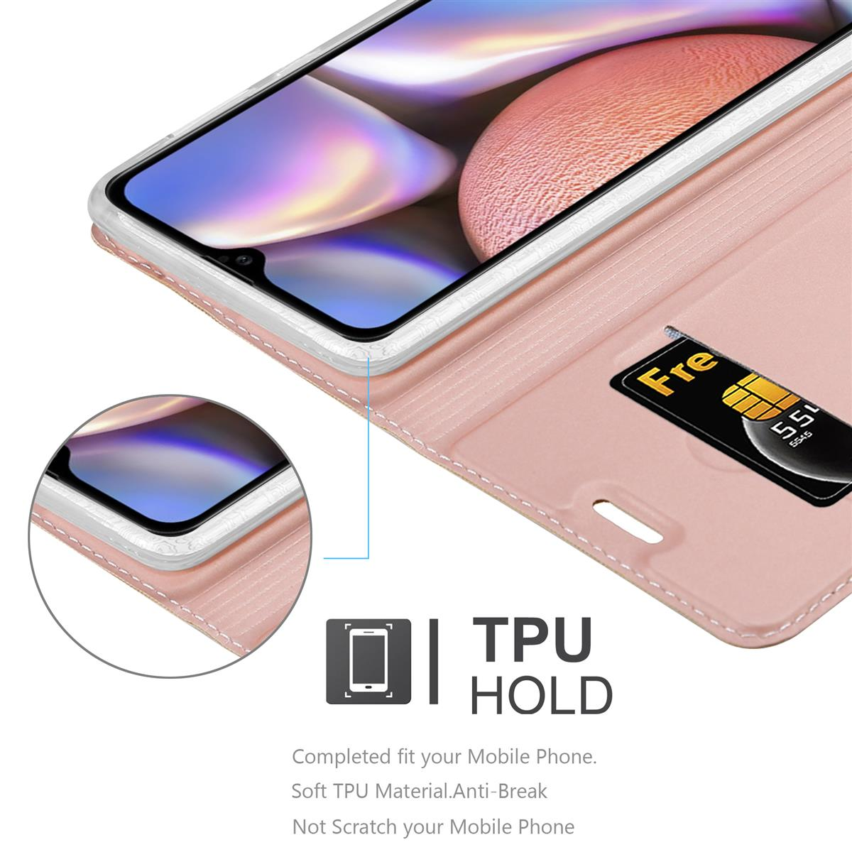 Rosa Handyhülle mit Kartenfach, Telefon innen gezeigt. Text: TPU HOLD. Eigenschaften: Anti-Bruch, weiches TPU.