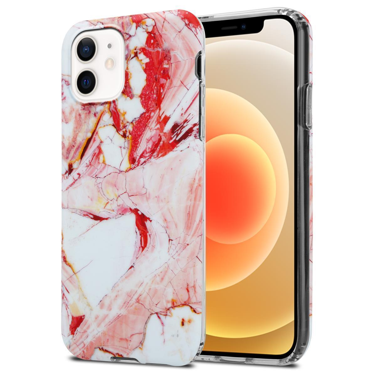 Zwei Handyhüllen mit Marmordesign, eine mit dem Telefon.