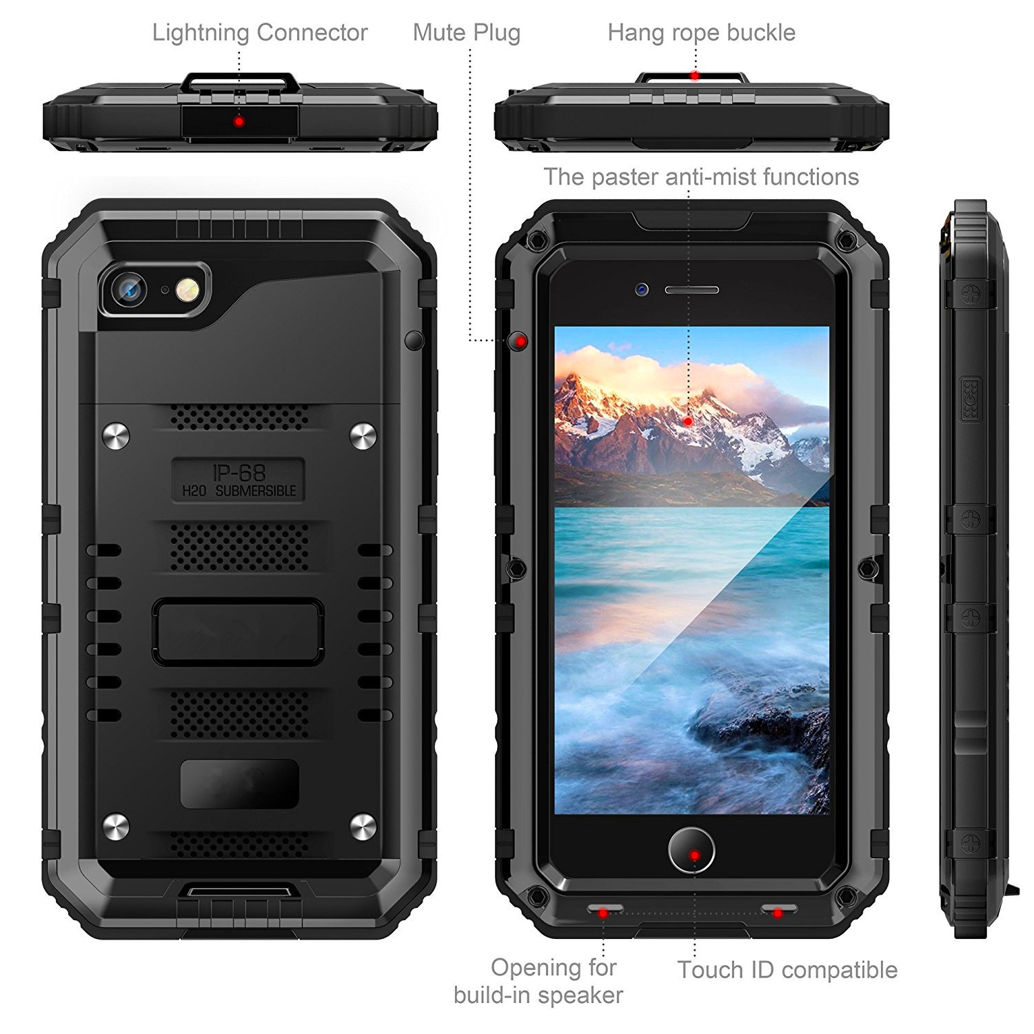 CADORABO Hülle Outdoor, 6S, Robuster iPhone SCHWARZ / 360° Apple, Rundumschutz 6 Displayschutz Cover, mit Full