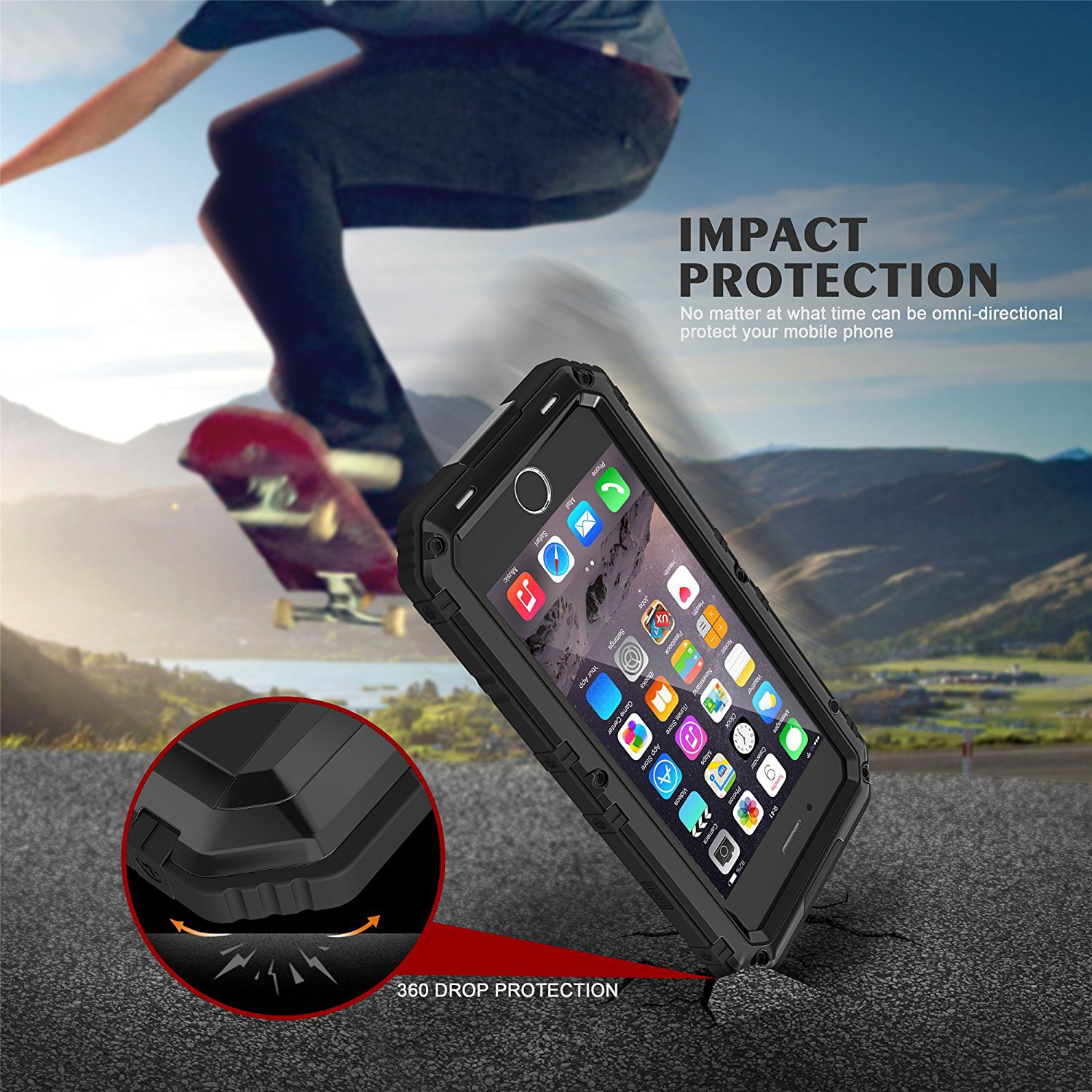 SCHWARZ Full 360° Hülle Outdoor, 6S, Cover, iPhone Rundumschutz Apple, CADORABO / 6 Displayschutz Robuster mit