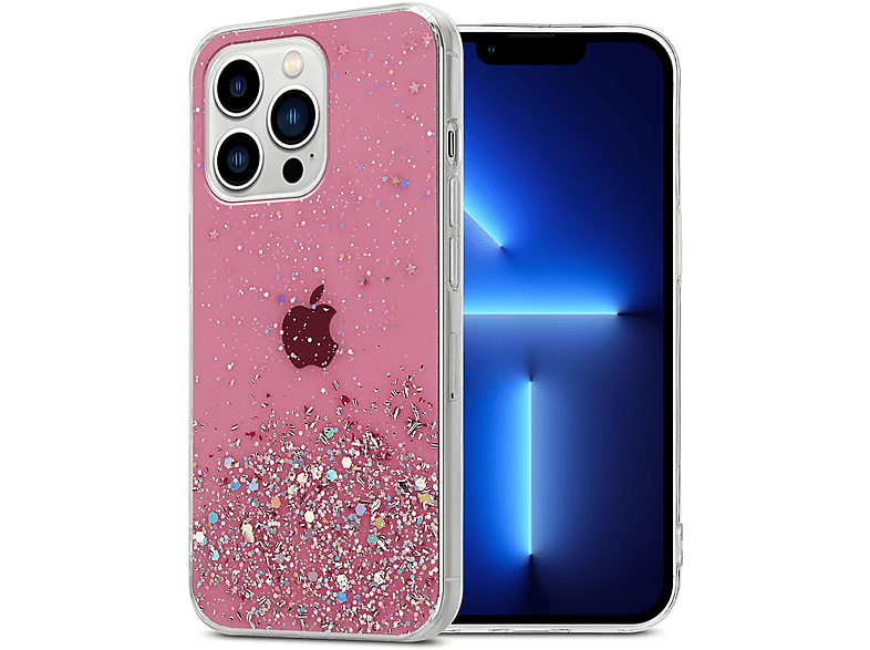 iPhone MAX, Glitter Schutzhülle PRO mit mit Glitter, Rosa Backcover, CADORABO Apple, funkelnden 13