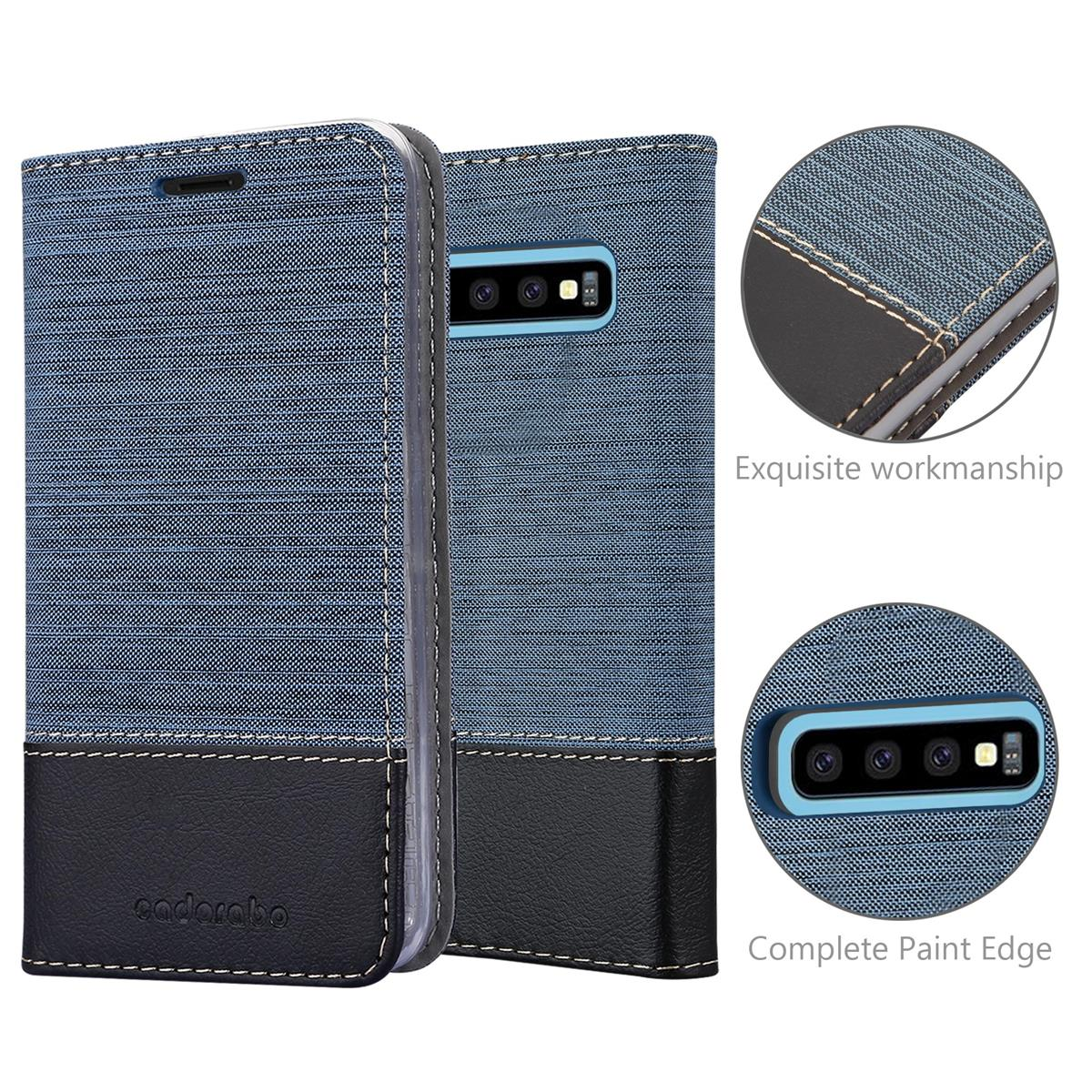 Custodia per telefono in denim blu e nero. Le caratteristiche includono una lavorazione squisita e un bordo verniciato completo.