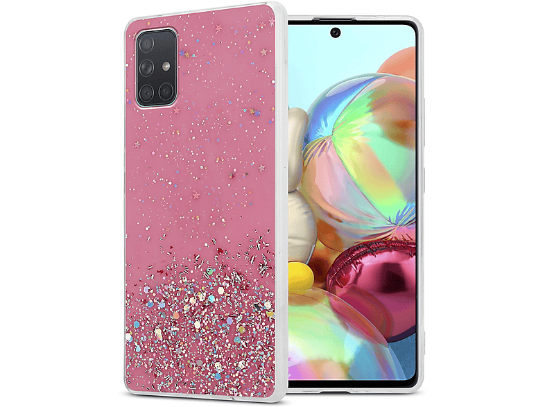 Schutzhülle Samsung, Rosa Glitter funkelnden Glitter, A71 mit 4G, Galaxy CADORABO Backcover, mit