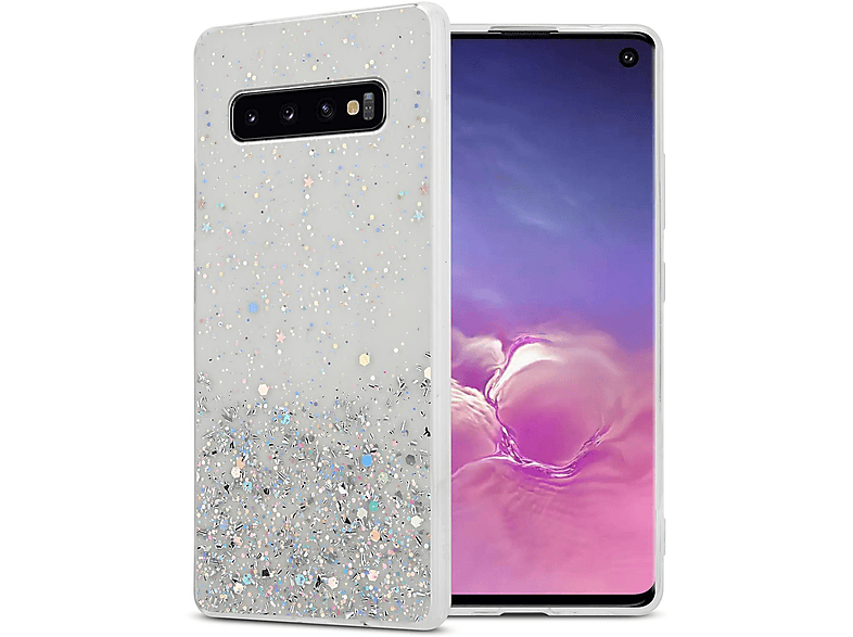 S10 Galaxy Schutzhülle CADORABO 4G, mit Glitter, Samsung, funkelnden Glitter Transparent mit Backcover,