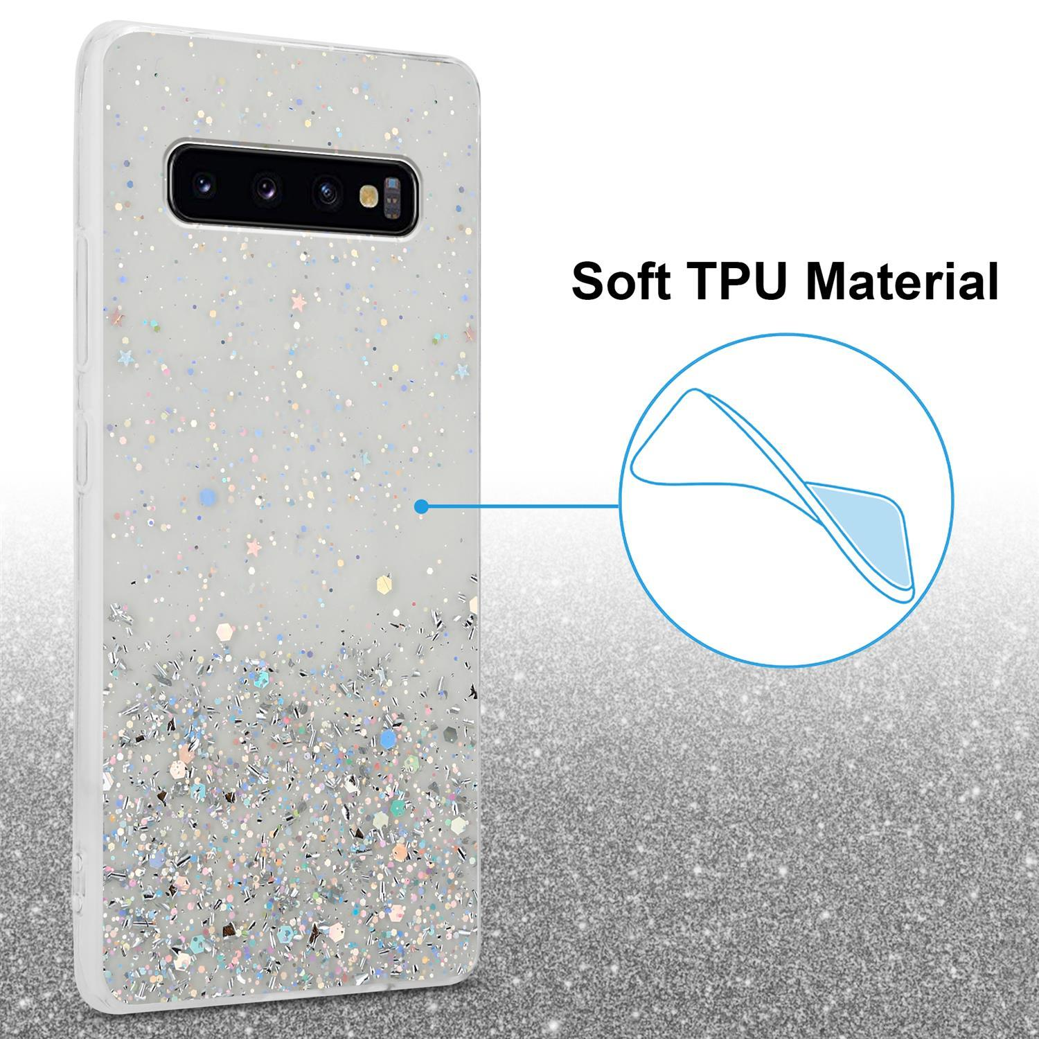 Samsung, Galaxy S10 Schutzhülle funkelnden Backcover, mit Glitter, Transparent CADORABO Glitter 4G, mit
