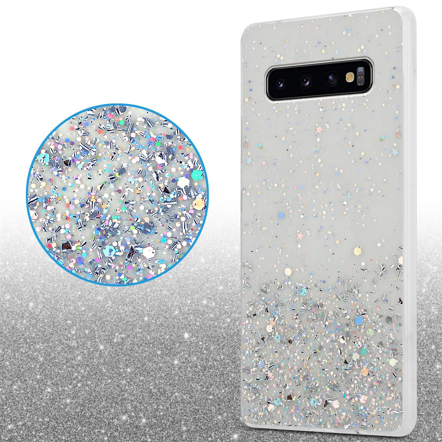 S10 mit Schutzhülle Glitter, CADORABO Backcover, Samsung, Glitter Galaxy mit funkelnden Transparent 4G,