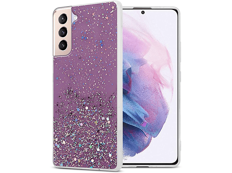 CADORABO Schutzhülle mit funkelnden Glitter, S21 Glitter mit Samsung, Lila PLUS, Backcover, Galaxy