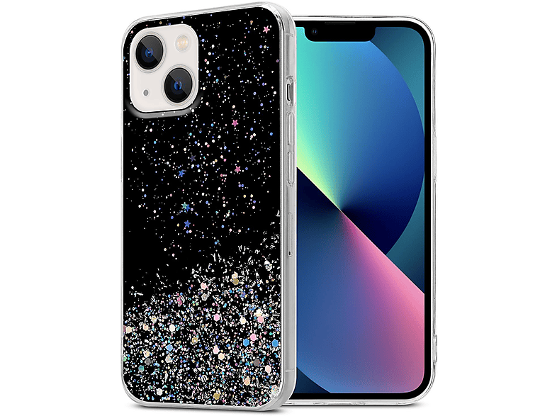 CADORABO Schutzhülle 13, mit funkelnden iPhone Apple, Glitter Schwarz mit Backcover, Glitter