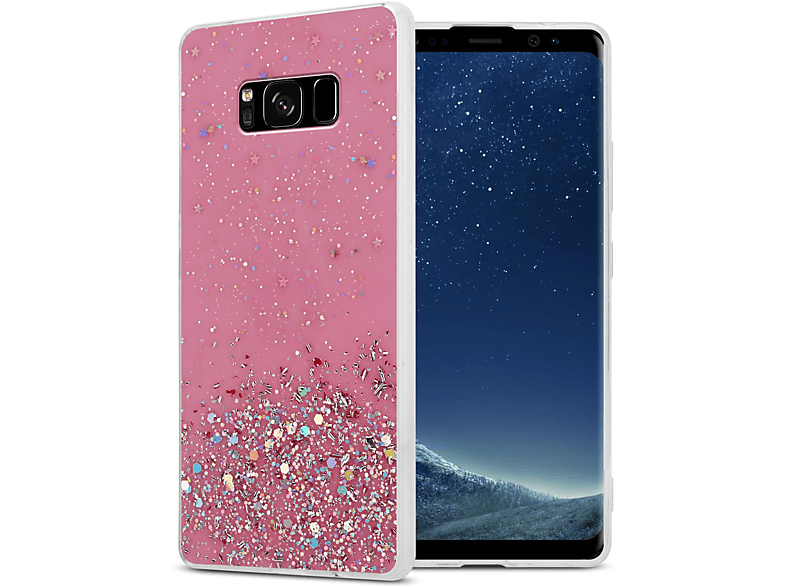 CADORABO Schutzhülle mit funkelnden Glitter, Backcover, Samsung, Galaxy S8, Rosa mit Glitter