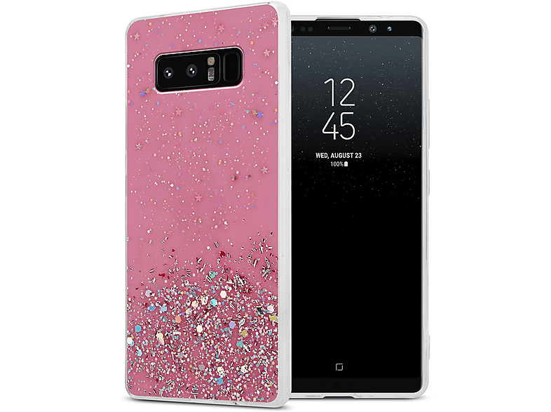 CADORABO Schutzhülle Galaxy mit NOTE mit Rosa 8, Glitter, funkelnden Samsung, Glitter Backcover