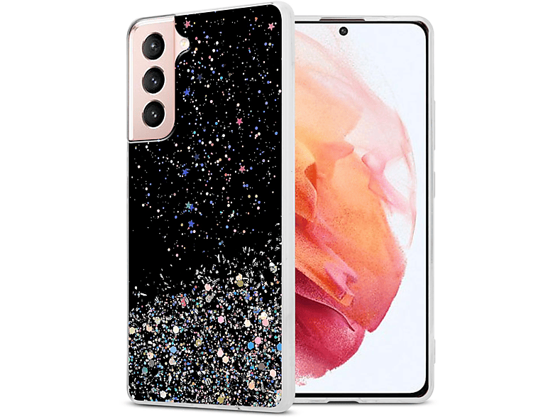 mit mit Schwarz S21 Glitter Backcover, funkelnden Schutzhülle Galaxy 5G, Glitter, CADORABO Samsung,