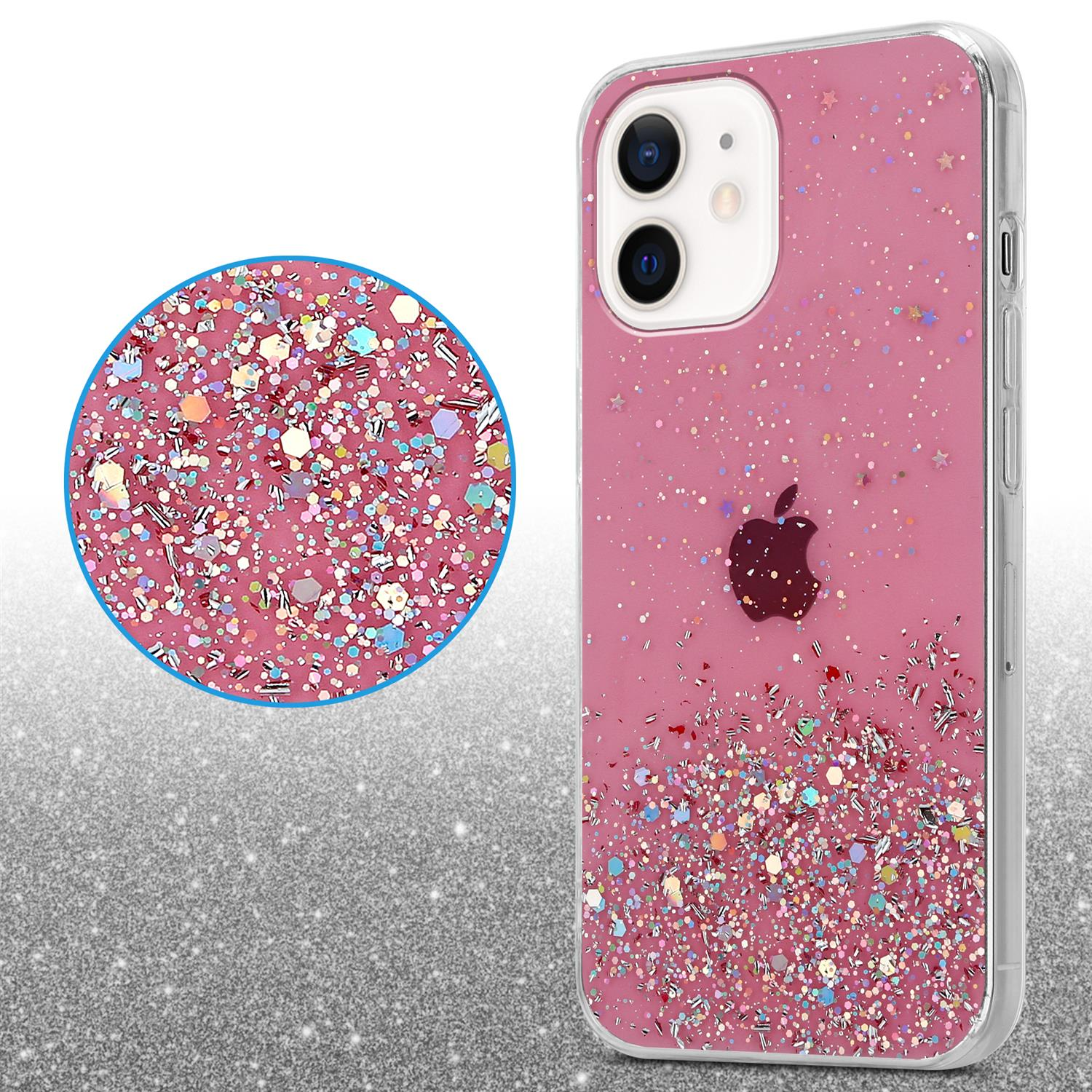Hülle Bumper, funkelndem Glitter CADORABO Glitzer, Apple, MINI, mit 12 Rosa mit iPhone TPU Silikon