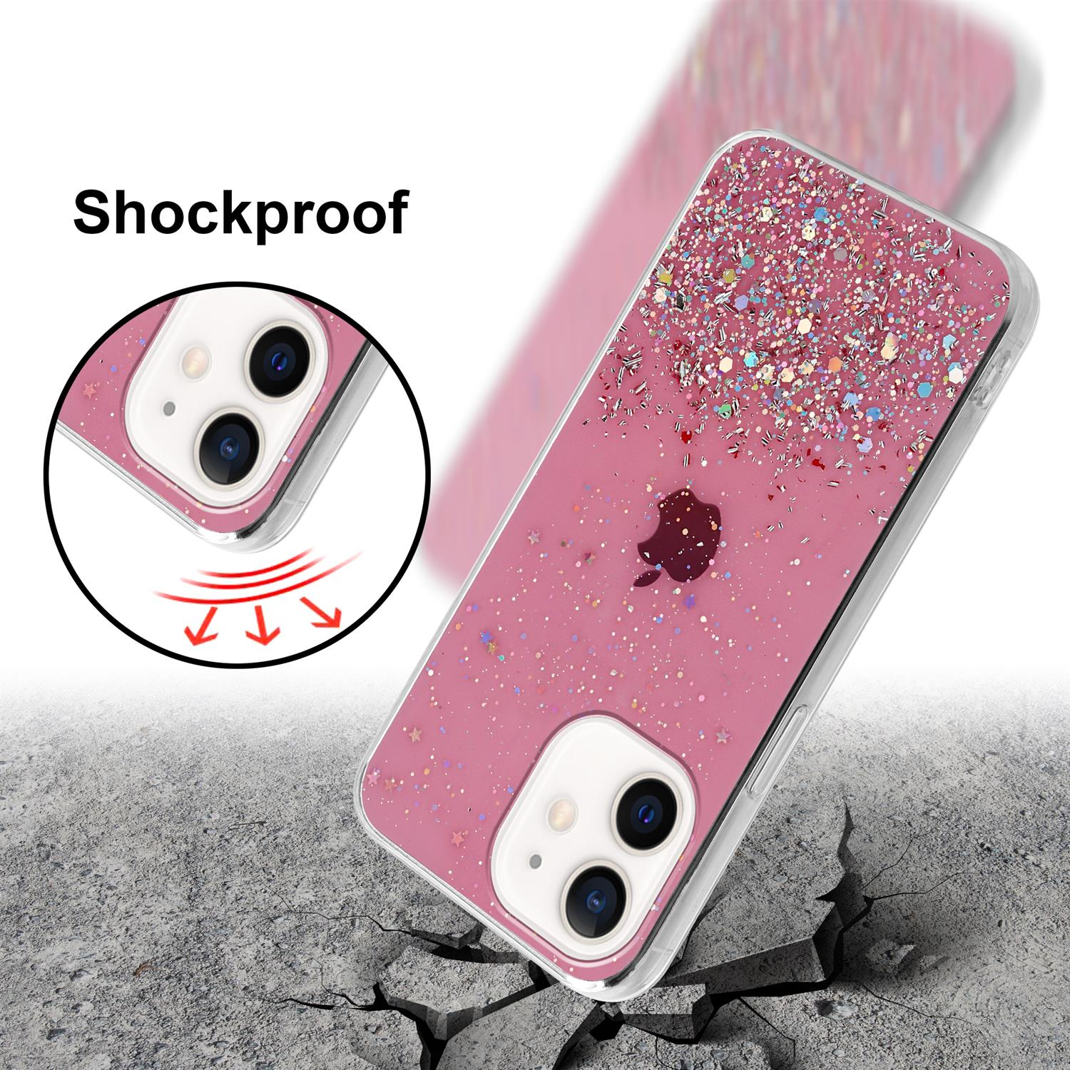 CADORABO TPU Silikon Hülle mit Apple, mit funkelndem MINI, Rosa iPhone 12 Glitter Glitzer, Bumper