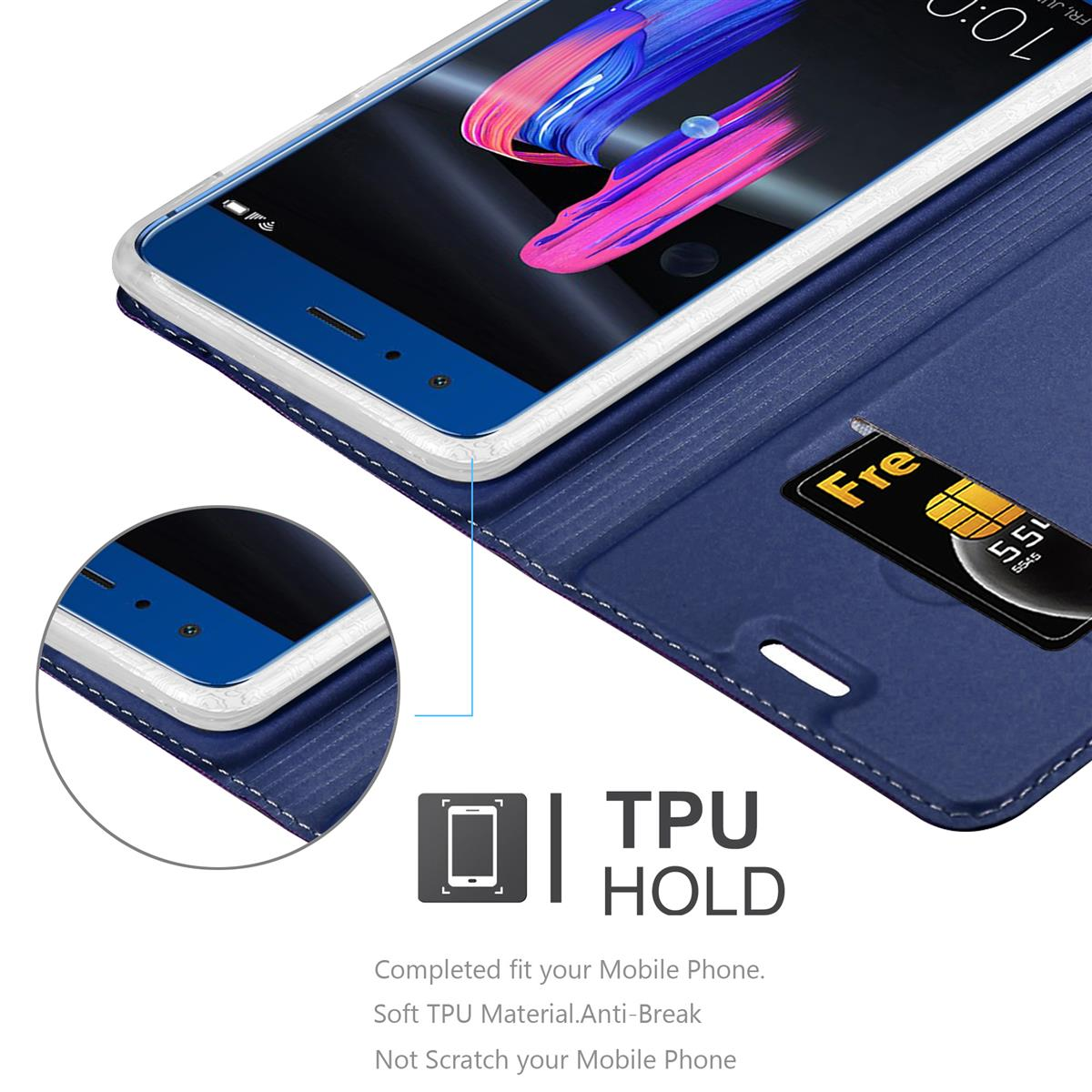 Blaue Handyhülle mit Telefon und Karte. Text: TPU HOLD. Passend für Ihr Mobiltelefon.