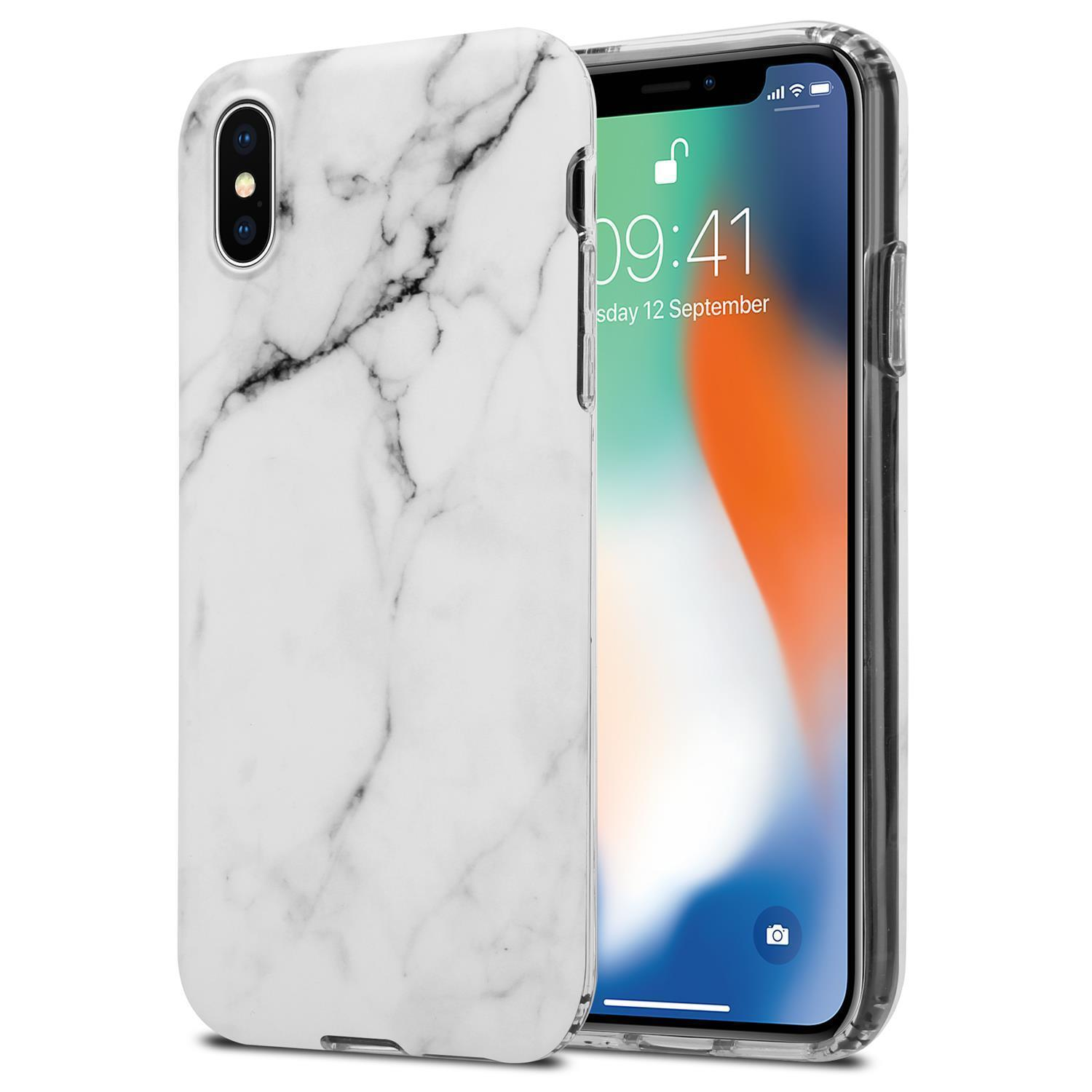 Weiß Apple, Bunter Grau Marmor, / No. 23 Backcover, CADORABO iPhone Marmor XS, X TPU IMD Hülle