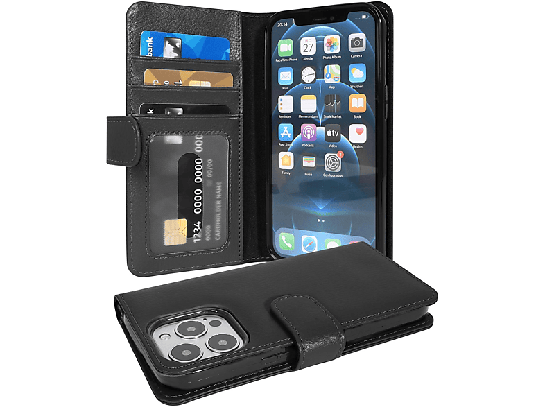 MAX, iPhone 13 SCHWARZ Standfunktuon, Bookcover, mit Hülle PRO Apple, OXID Book CADORABO Kartenfach