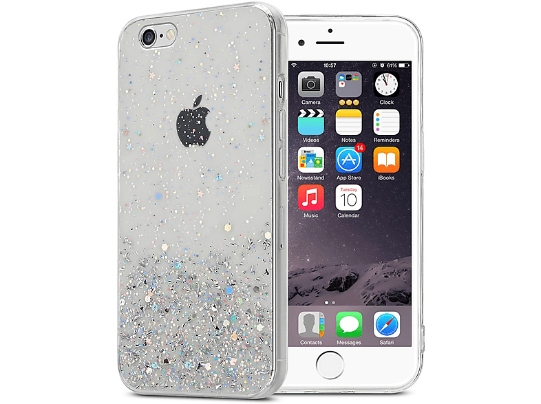 CADORABO Schutzhülle mit funkelnden Glitter, Backcover, Apple, iPhone 6 / 6S, Transparent mit Glitter
