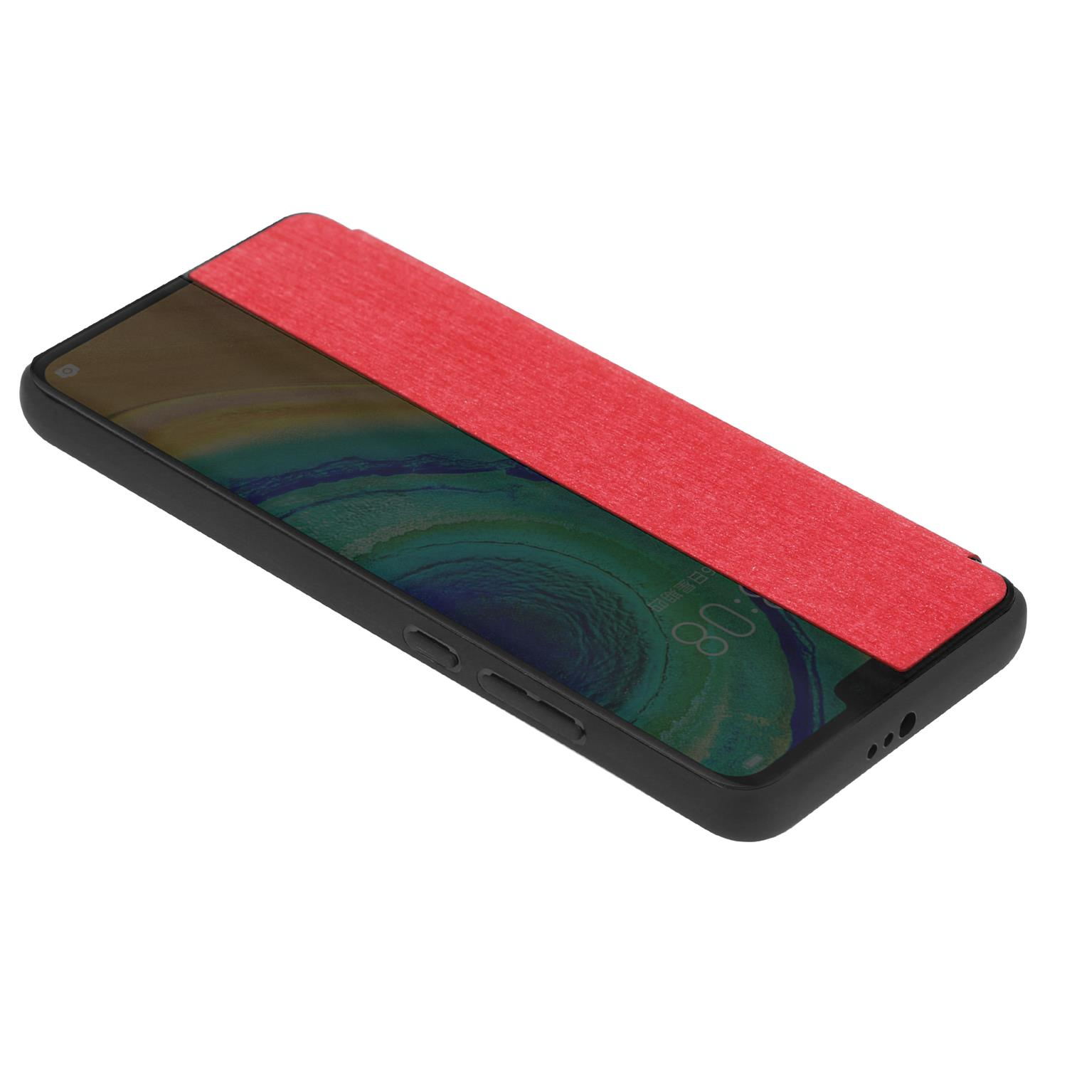 Telefon in Rot, geschlossene Abdeckung. Rote Abdeckung auf einem schwarzen Telefon.