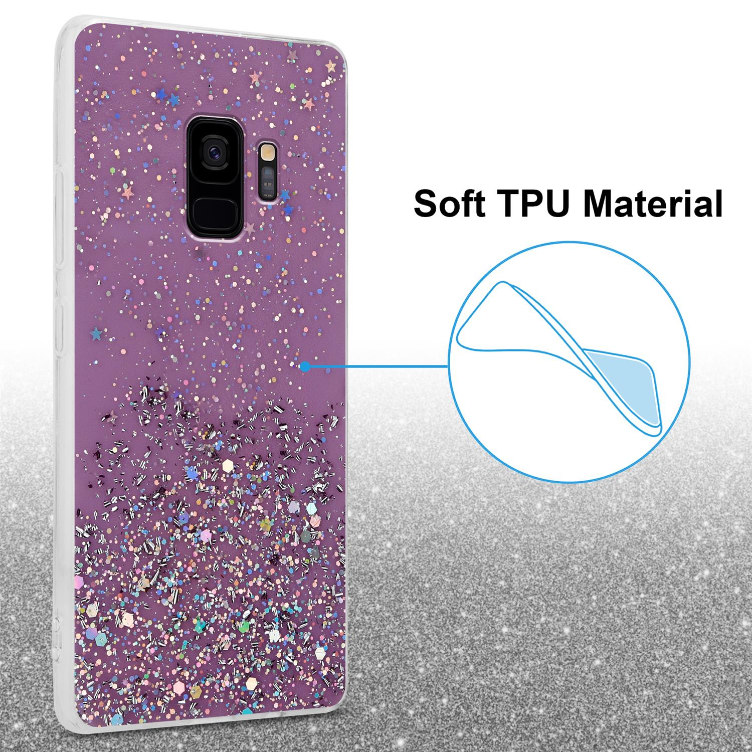 mit Glitter funkelnden CADORABO Glitter, Schutzhülle Galaxy Lila S9, Backcover, mit Samsung,