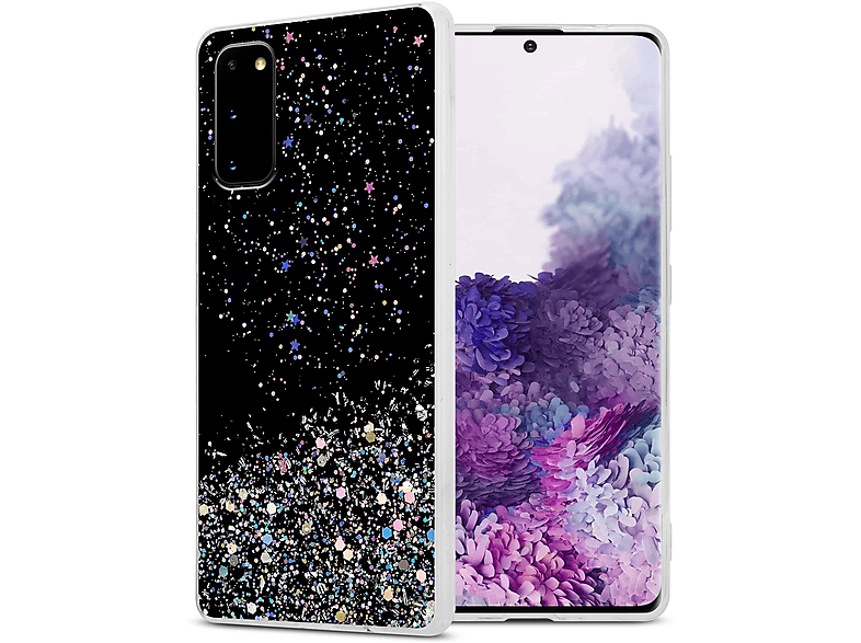 Backcover, mit mit Samsung, S20, Schwarz Glitter funkelnden Galaxy Schutzhülle CADORABO Glitter,