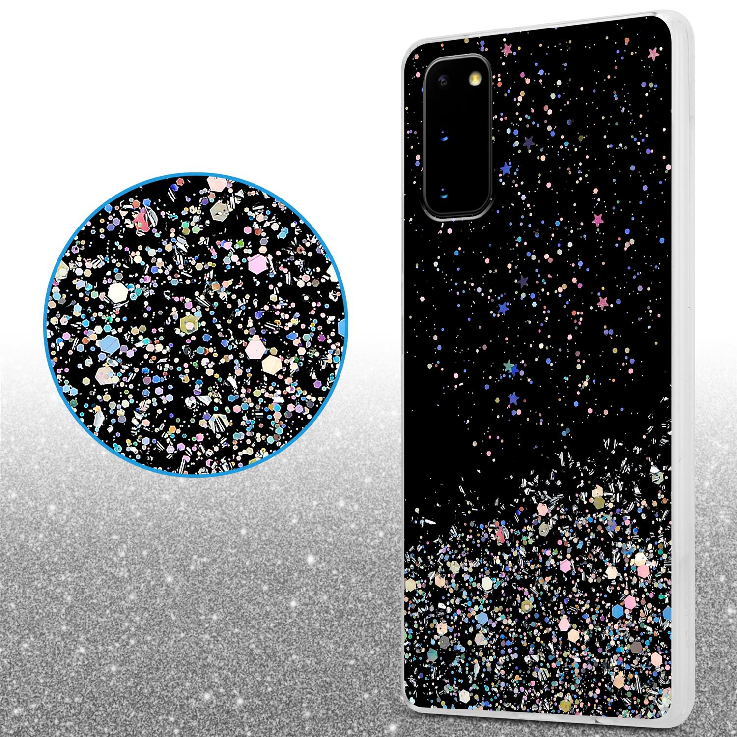 funkelnden Schutzhülle CADORABO Schwarz Glitter Galaxy mit Backcover, Samsung, S20, mit Glitter,
