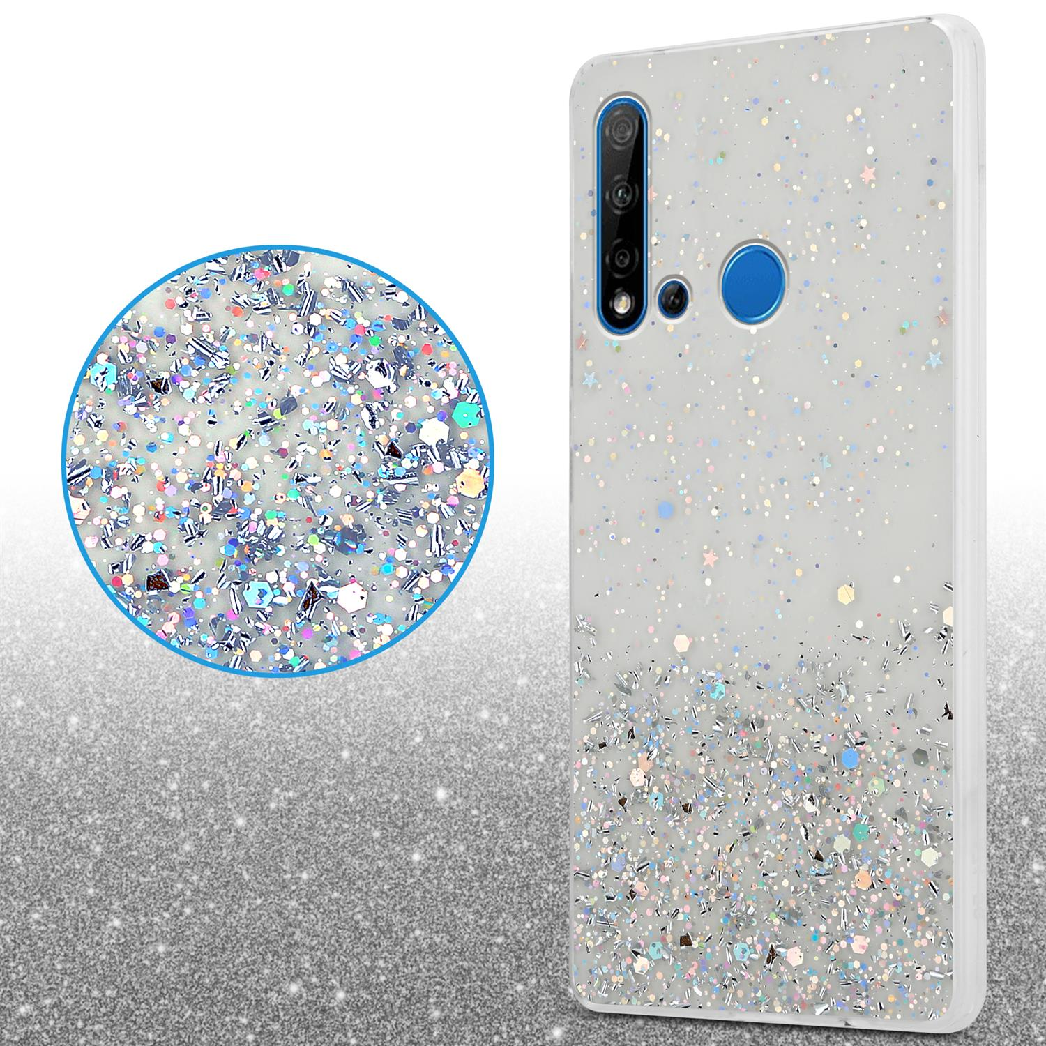 mit Glitter, / LITE funkelnden mit P20 NOVA 2019, CADORABO Transparent Schutzhülle Huawei, 5i Glitter Backcover,