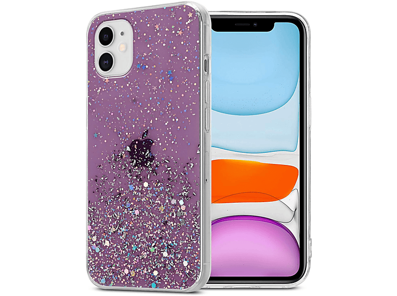CADORABO Schutzhülle mit funkelnden Glitter, Backcover, Apple, iPhone 11 PRO, Lila mit Glitter