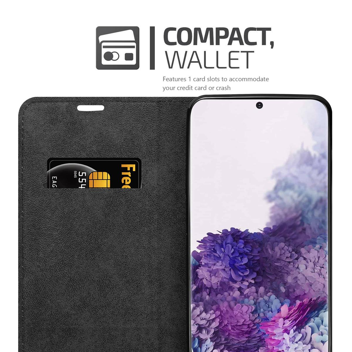 Schwarze Handyhülle mit Kreditkarte, Wallet-Konzept. Der Telefonbildschirm ist sichtbar.