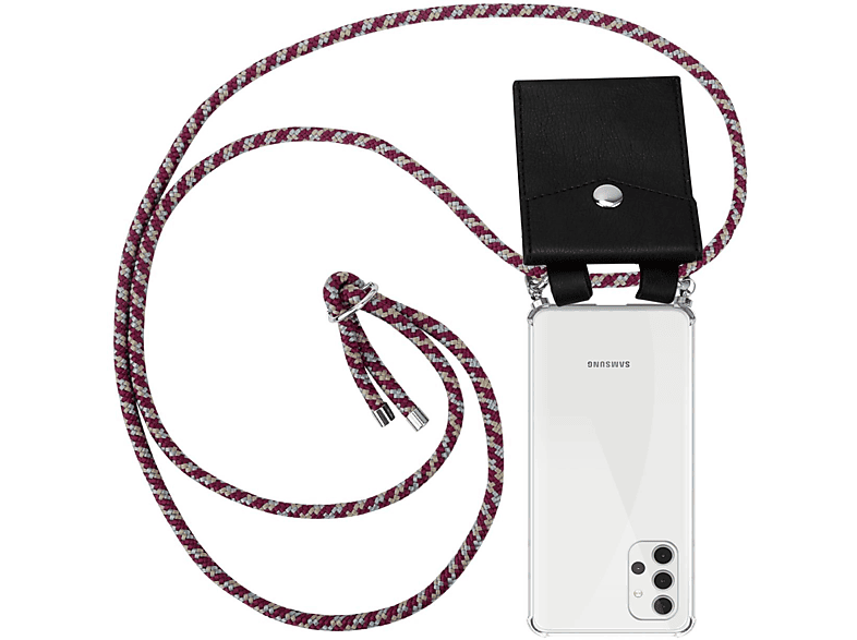 Galaxy Band Hülle, Ringen, abnehmbarer CADORABO und Handy WEIß A32 mit ROT Kette Samsung, Kordel Backcover, Silber GELB 4G,