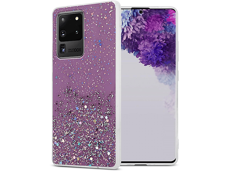 CADORABO Schutzhülle mit funkelnden Glitter, Backcover, Samsung, Galaxy S20 ULTRA, Lila mit Glitter