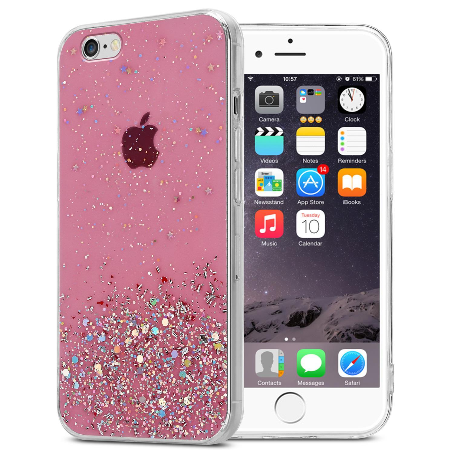 CADORABO Schutzhülle mit funkelnden Glitter, Glitter 6 6S iPhone PLUS PLUS, Backcover, mit Rosa / Apple