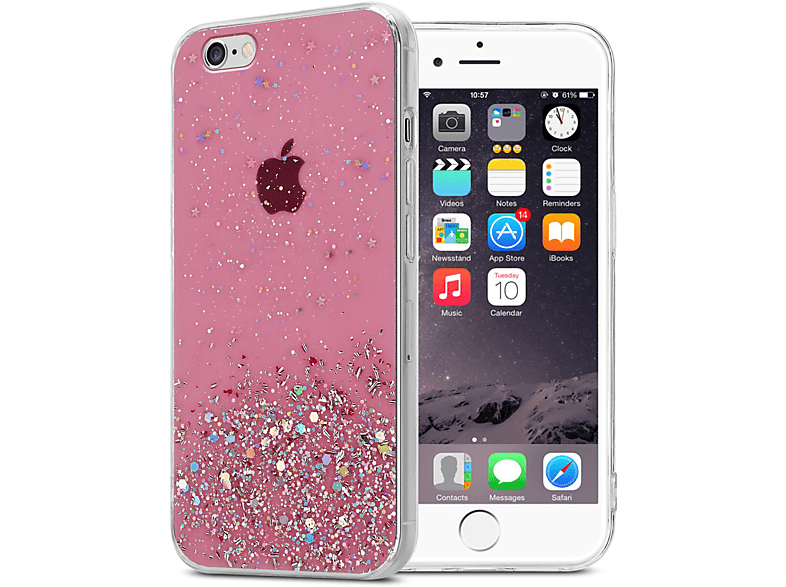 CADORABO Schutzhülle mit funkelnden Glitter, Backcover, Apple, iPhone 6 PLUS / 6S PLUS, Rosa mit Glitter