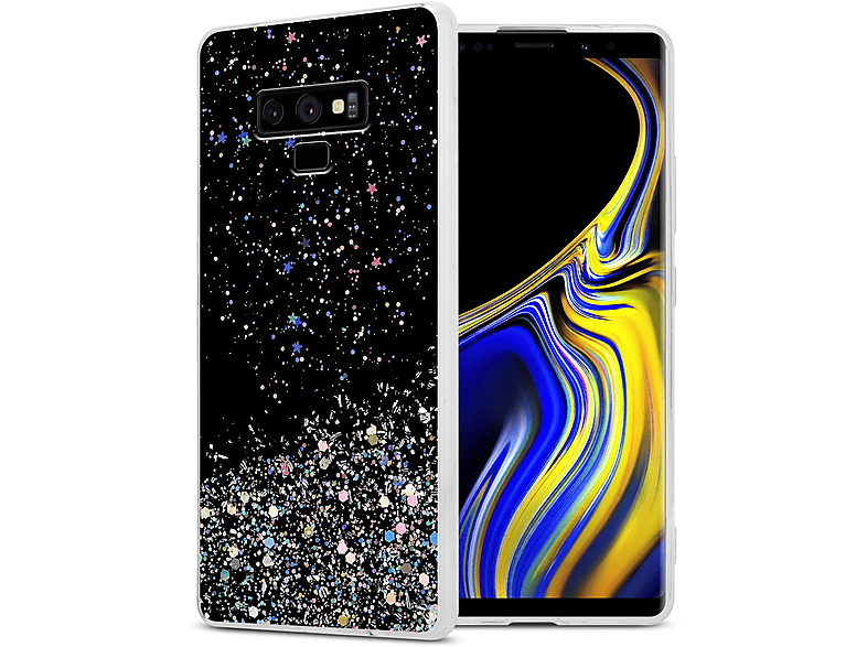 CADORABO Schutzhülle mit funkelnden Glitter, Backcover, Samsung, Galaxy NOTE 9, Schwarz mit Glitter