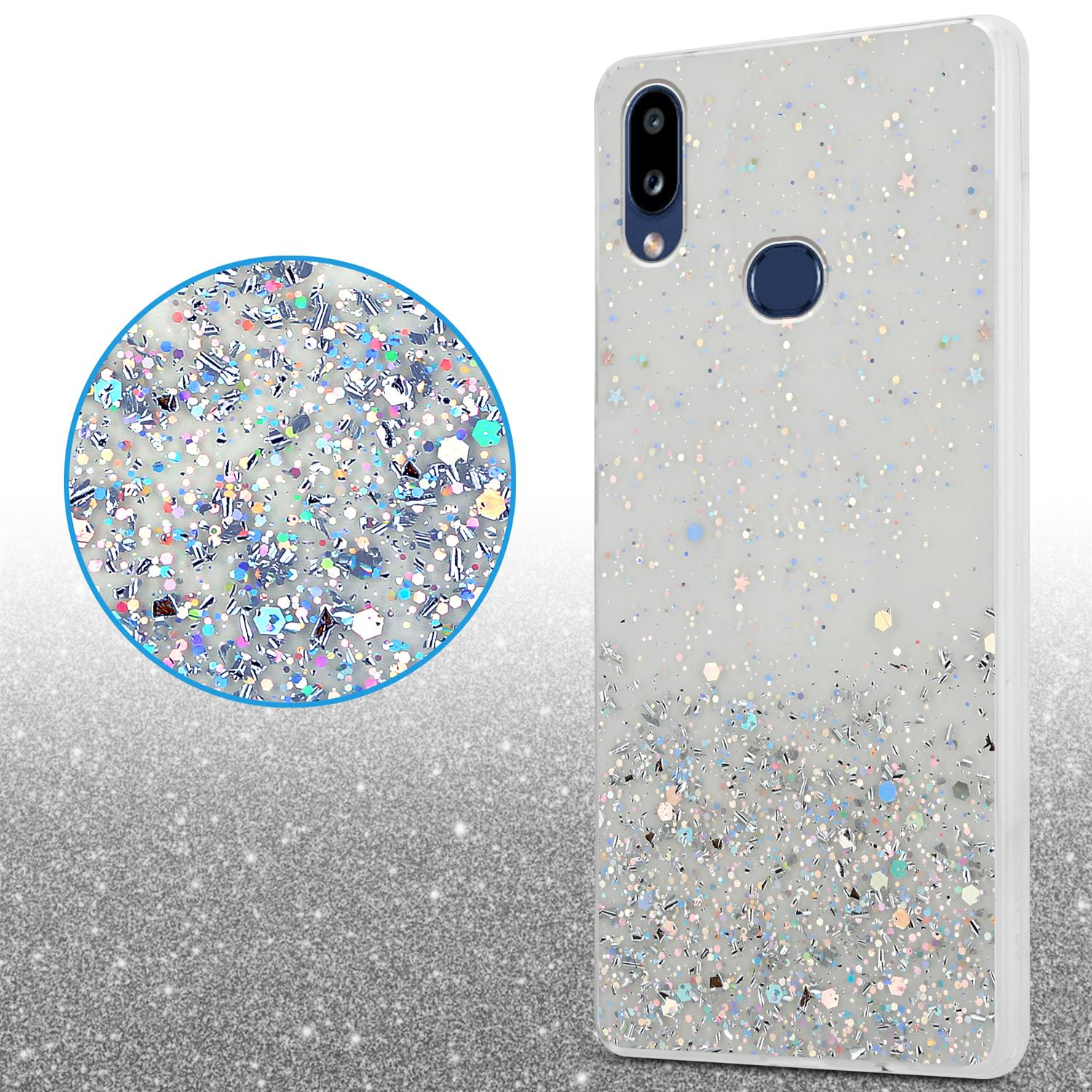 Transparent Backcover, CADORABO A10s funkelnden Glitter Samsung, mit M01s, Glitter, / Galaxy mit Schutzhülle
