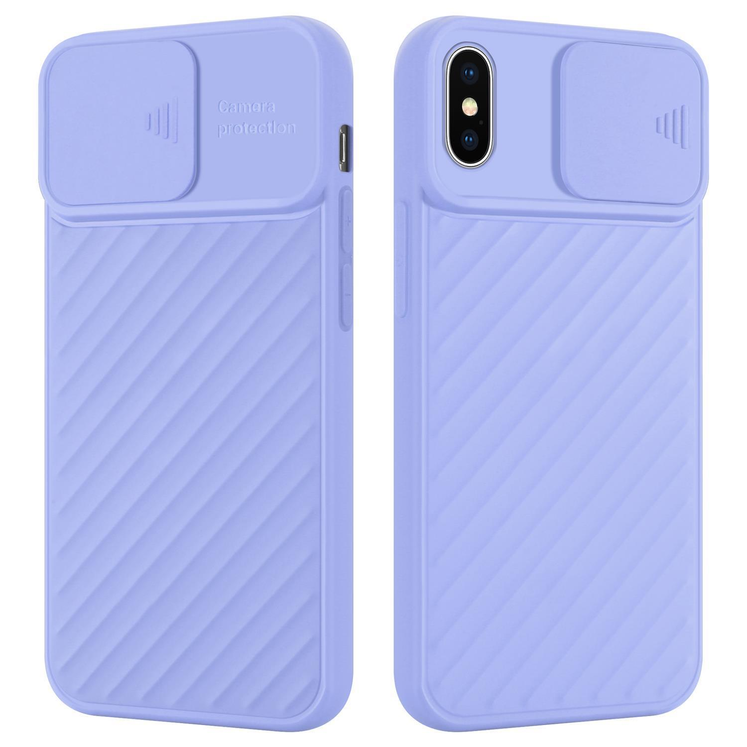 Lila Handyhülle mit Kameraabdeckung und Telefon.