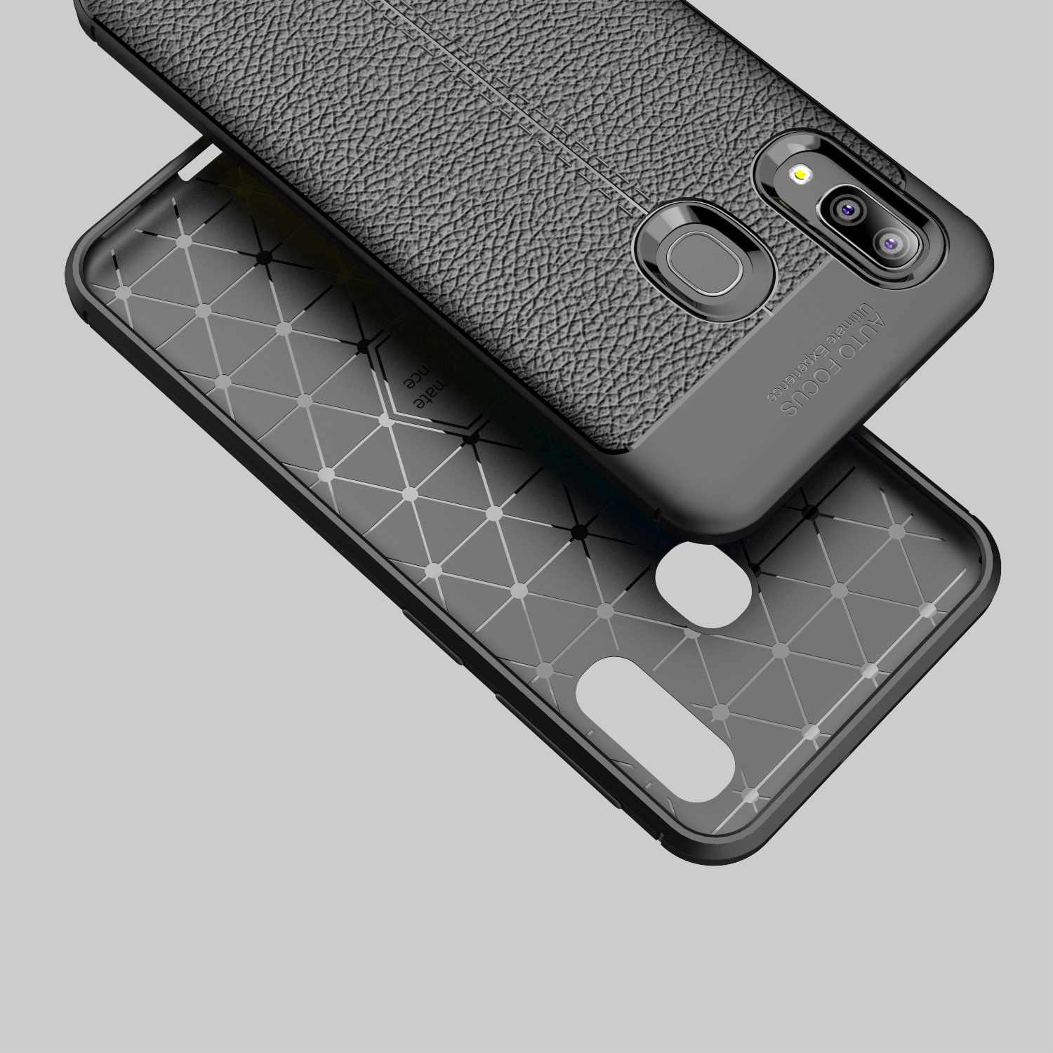 Galaxy Samsung, A20e, / A10e Hülle Schwarz mit TPU Backcover, Kunstleder-Applikation, Tief edler CADORABO Silikon