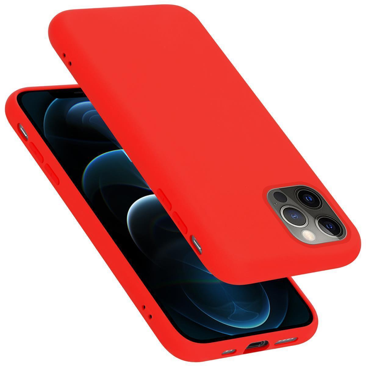 Rote Handyhülle und Telefon mit blauem Bildschirm.