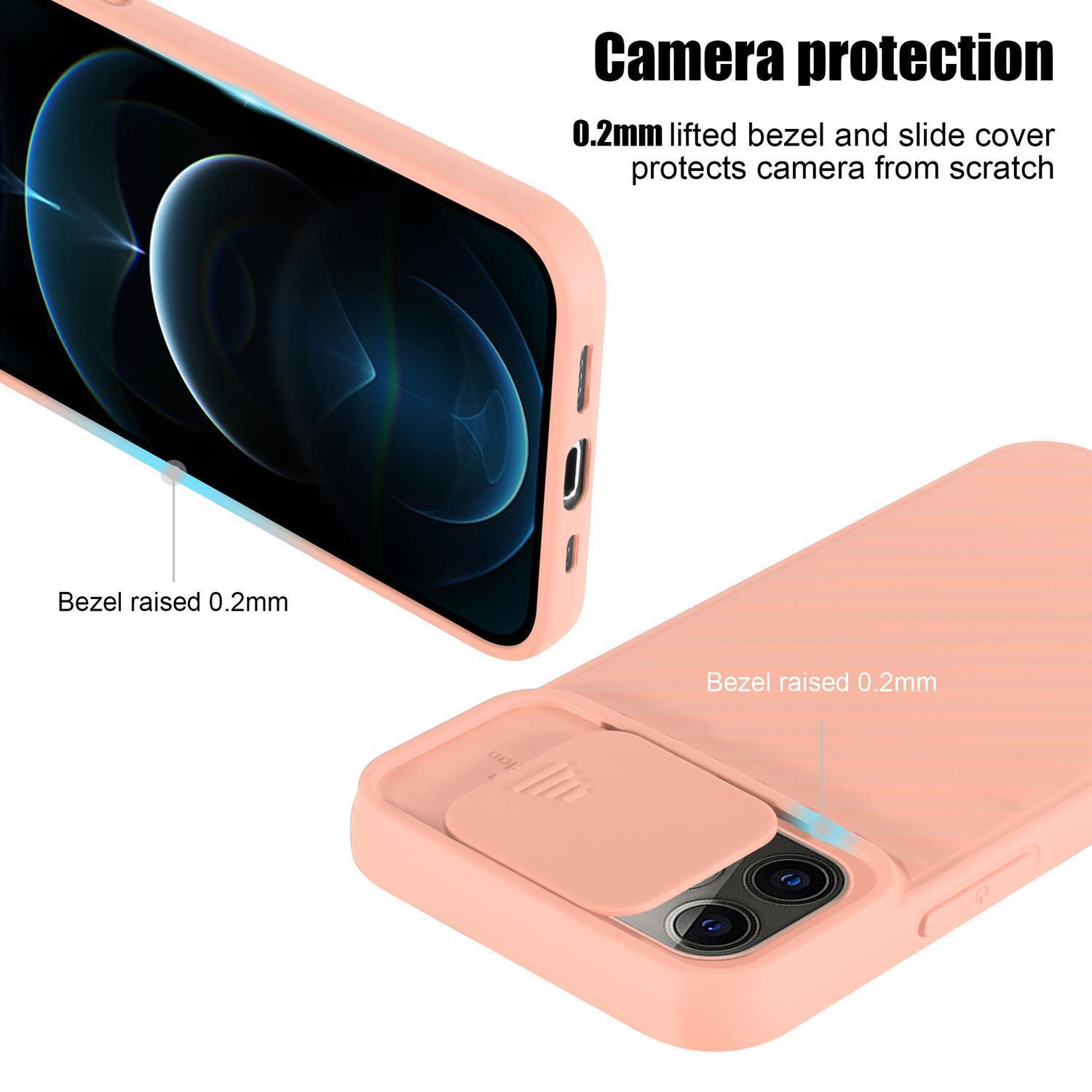 Eine rosa Handyhülle mit Schiebeabdeckung für die Kamera. Der Rahmen ist 0,2 mm erhöht.