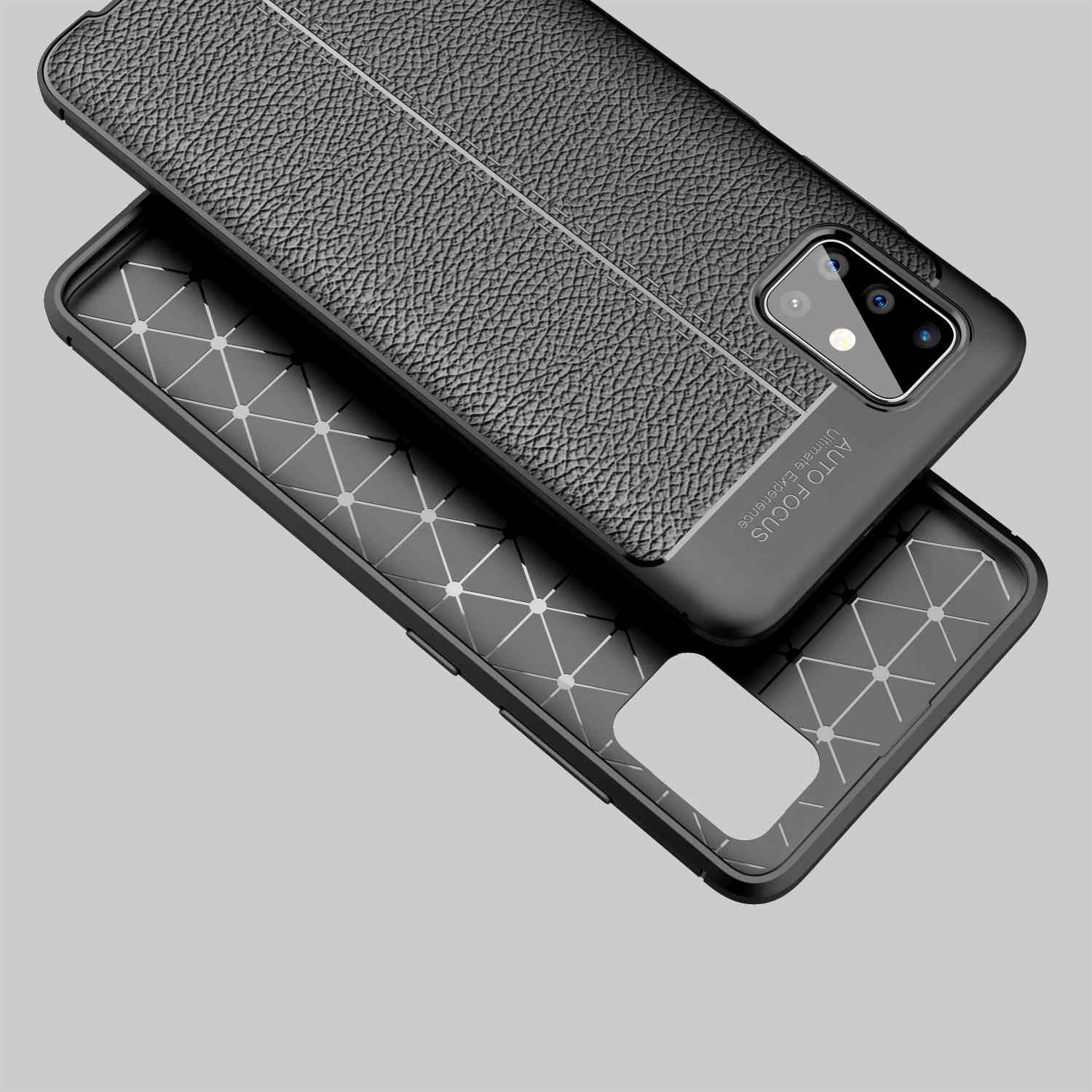 CADORABO A71 TPU edler Kunstleder-Applikation, Silikon Samsung, Schwarz Tief 4G, Backcover, Galaxy Hülle mit