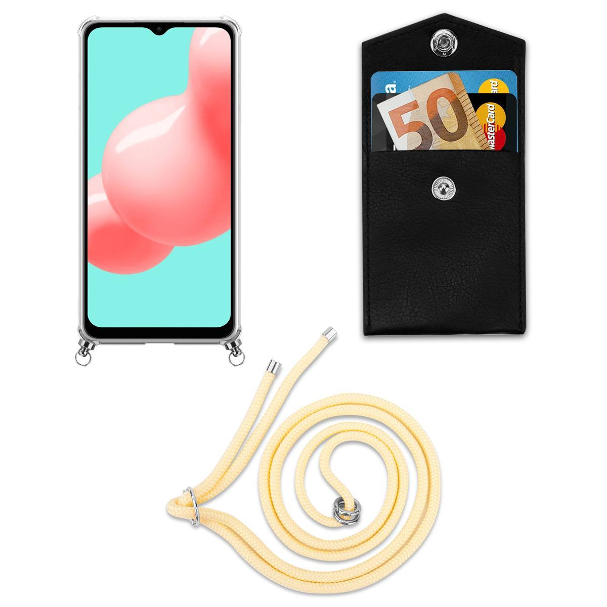 Telefon mit Hülle und Lanyard. Die Hülle hat Geld und eine Kreditkarte.