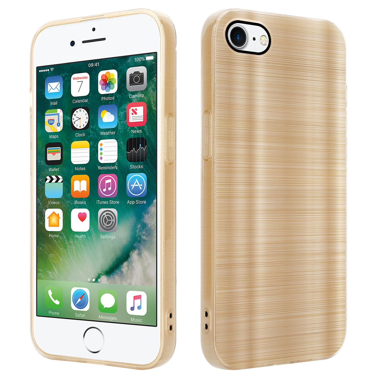 Brushed SE 8 Design, 7S / CADORABO Backcover, mit Gold iPhone 2020, Kameraschutz 7 Brushed / Apple, / Hülle