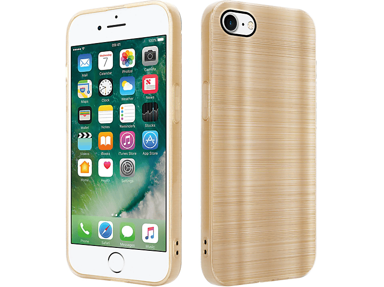 CADORABO Hülle mit Kameraschutz Brushed / iPhone Design, Apple, Brushed 8 7 Gold / SE / 2020, Backcover, 7S